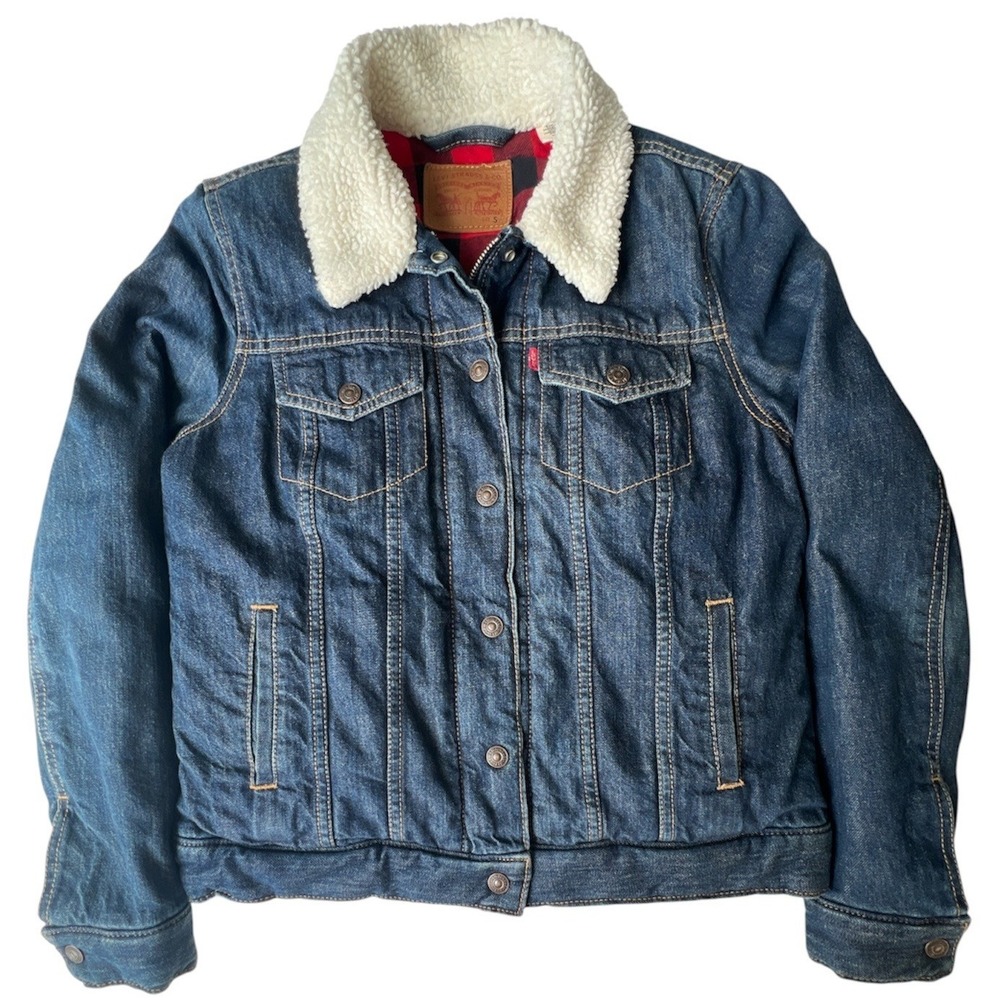 Levis 650 Fill Down Denim Trucker Jacket Mens S Blue Quilted Lining RARE